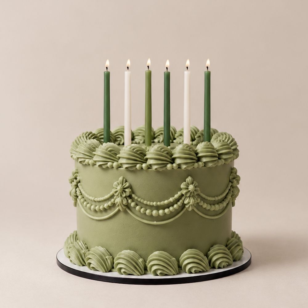 Classic Forest Green Cake Candles, Set of 12