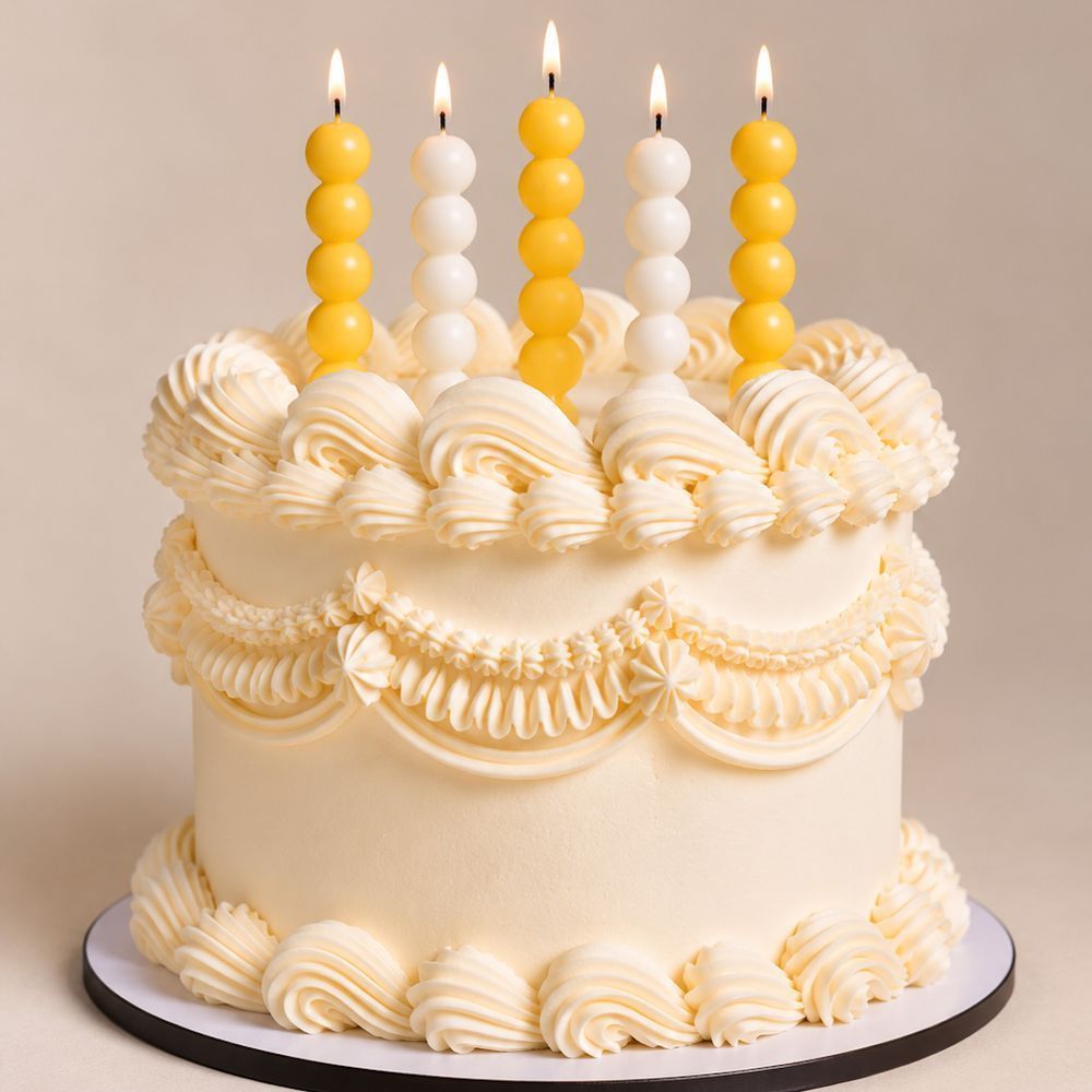 Pearl Butter Cream Cake Candles, Set of 8